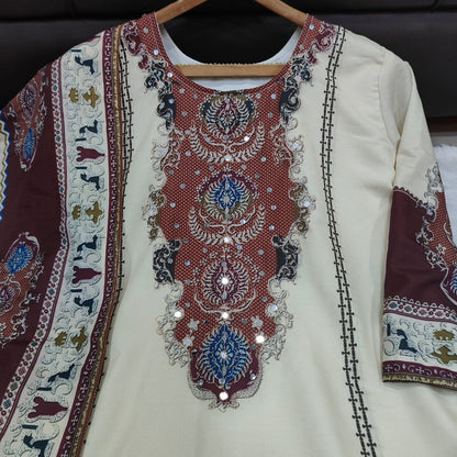 Georgeous Cream & Brown Printed Kurta Pant Set with Designer Dupatta for Women