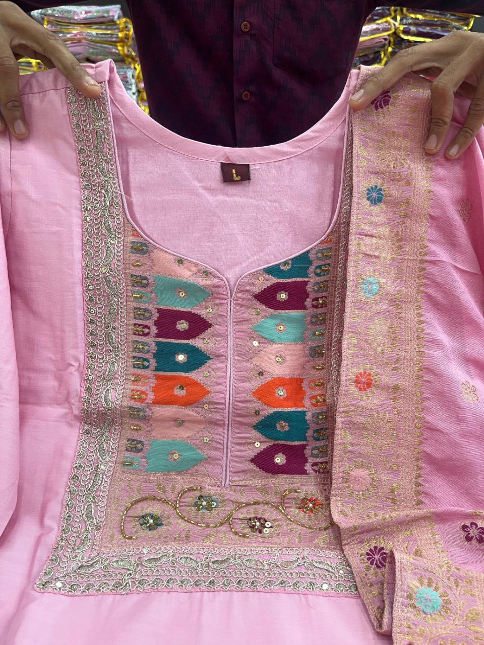 Elegant Baby Pink Embroidered  Stitched Kurta Pant & Designer Dupatta Set for Women