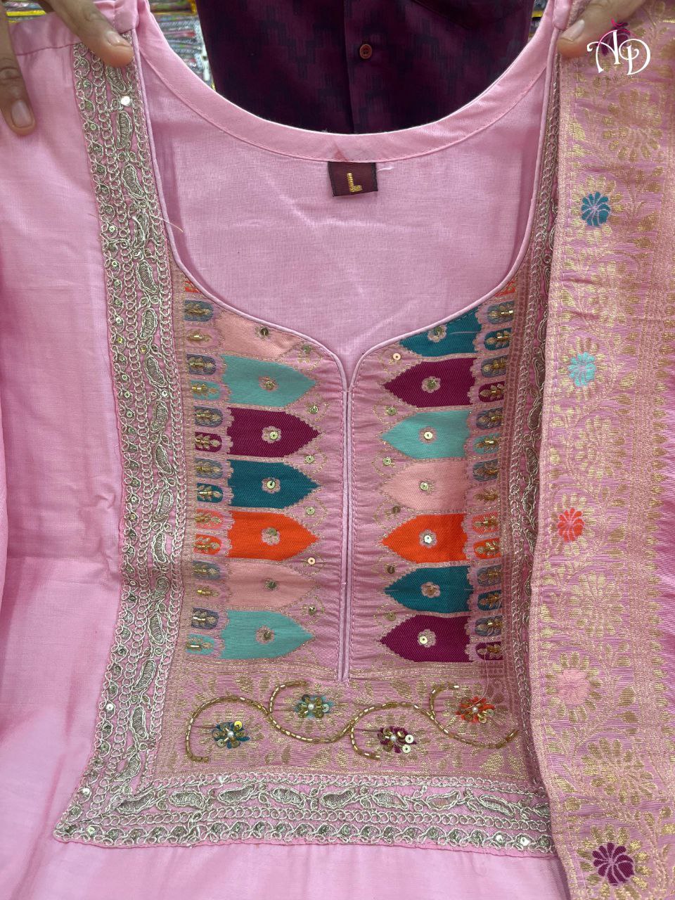 Elegant Baby Pink Embroidered  Stitched Kurta Pant & Designer Dupatta Set for Women