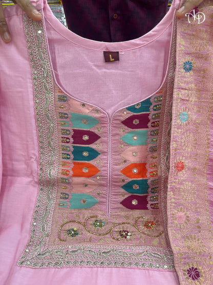 Elegant Baby Pink Embroidered  Stitched Kurta Pant & Designer Dupatta Set for Women