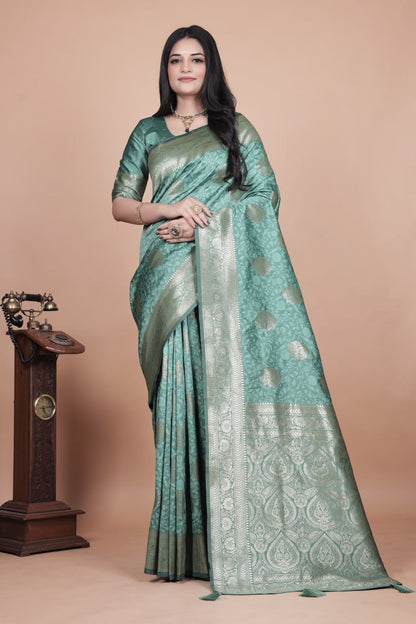 Festive Glam Banarasi Silk Saree in Rich Zari Woven Border