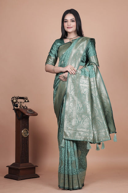 Festive Glam Banarasi Silk Saree in Rich Zari Woven Border