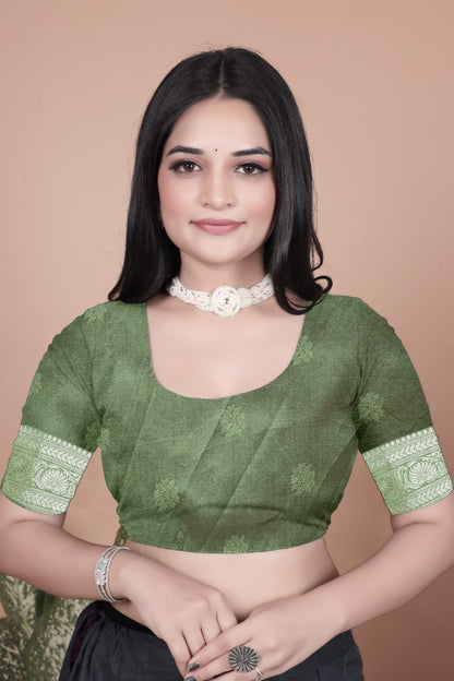 Pista Green Banarasi Silk Saree with Silver Zari Butti and Ornate Pallu