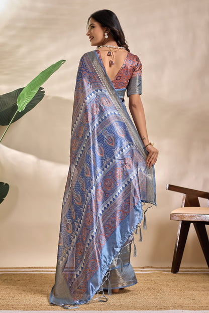 Royal Blue Soft Silk Blend Saree with Traditional Motifs