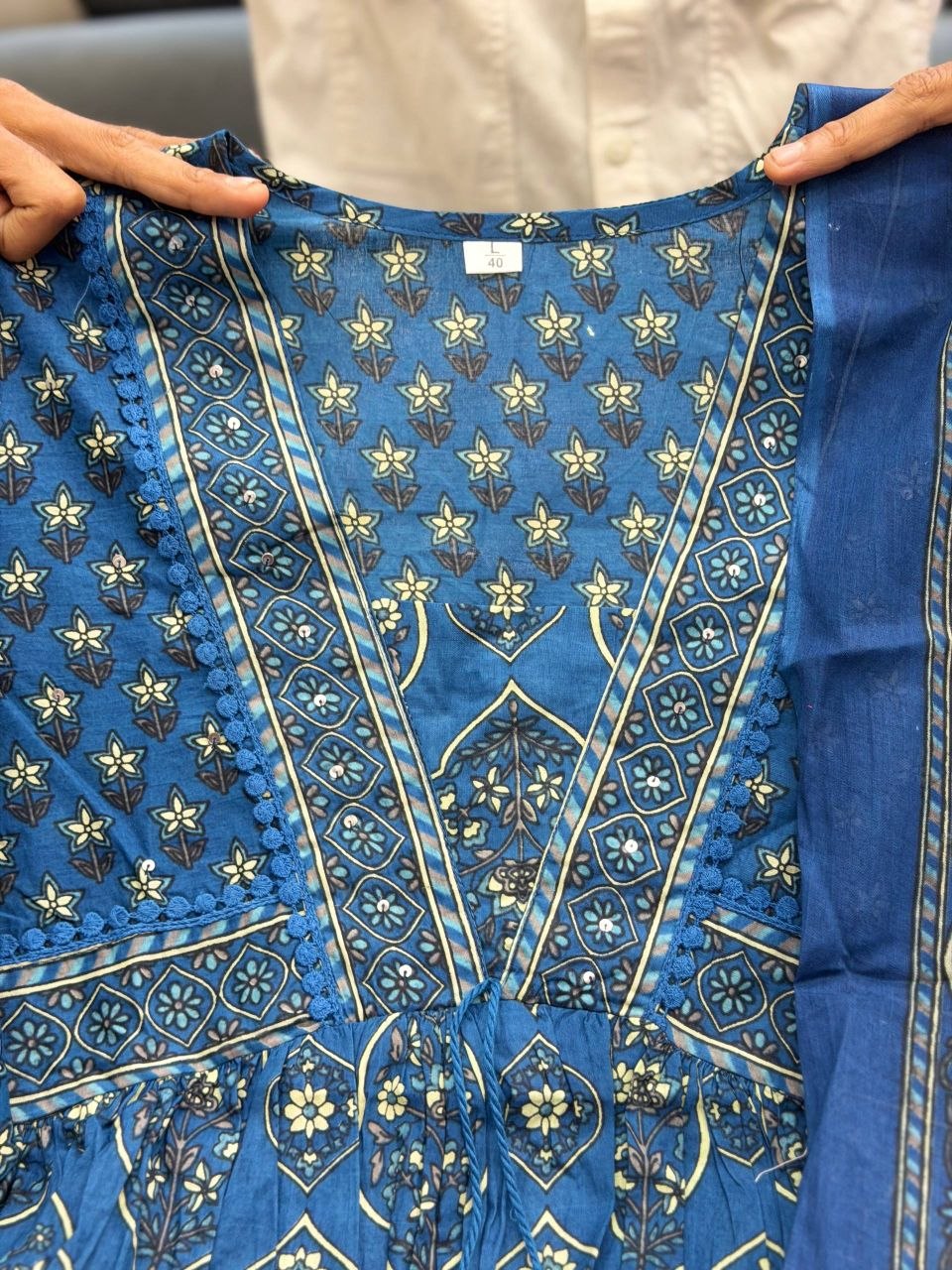 Gorgeous Royal Blue Printed Anarkali Suit Set