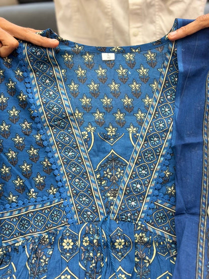 Gorgeous Royal Blue Printed Anarkali Suit Set