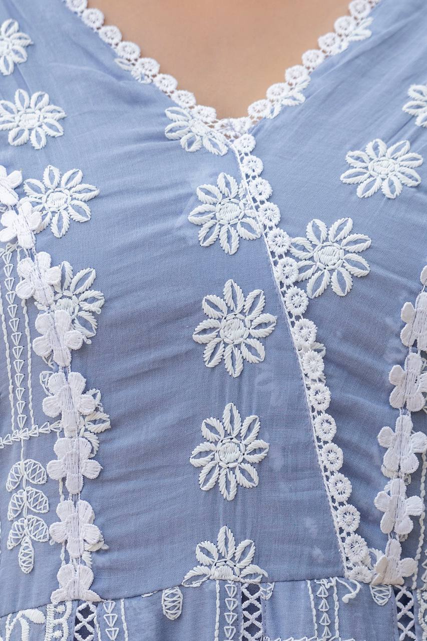 Beautiful Pastel Blue Chikankari Anarkali Kurta Set with Matching Dupatta