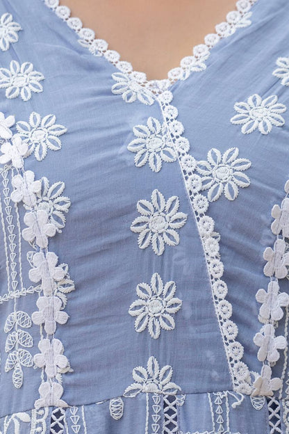 Beautiful Pastel Blue Chikankari Anarkali Kurta Set with Matching Dupatta