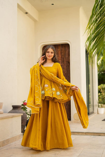 Mustard Gota Work Peplum Sharara Set