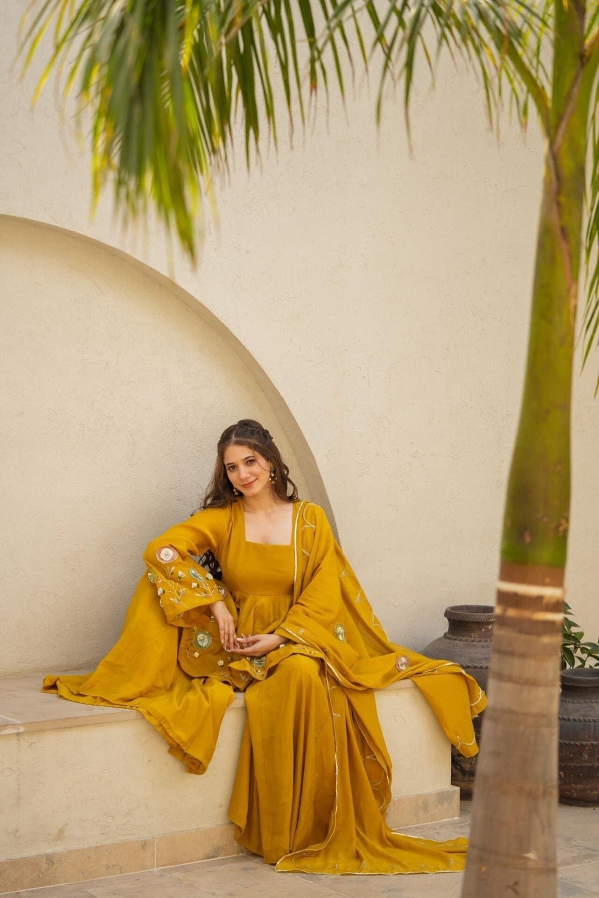 Mustard Gota Work Peplum Sharara Set