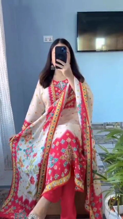 Blooming Ivory Premium Muslin Printed Straight Kurta Set