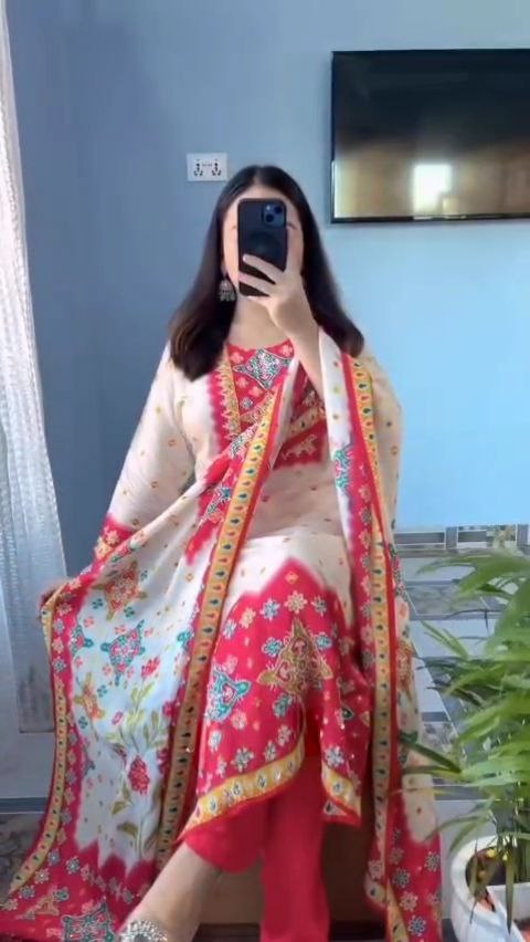 Blooming Ivory Premium Muslin Printed Straight Kurta Set