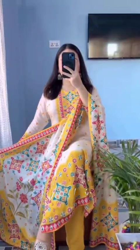 Sunshine Glow Premium Muslin Printed Straight Kurta Set with Designer Dupatta