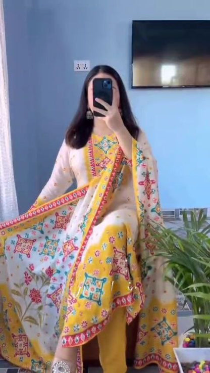 Sunshine Glow Premium Muslin Printed Straight Kurta Set with Designer Dupatta