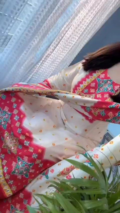 Blooming Ivory Premium Muslin Printed Straight Kurta Set