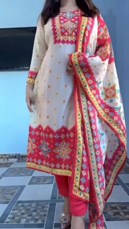 Blooming Ivory Premium Muslin Printed Straight Kurta Set