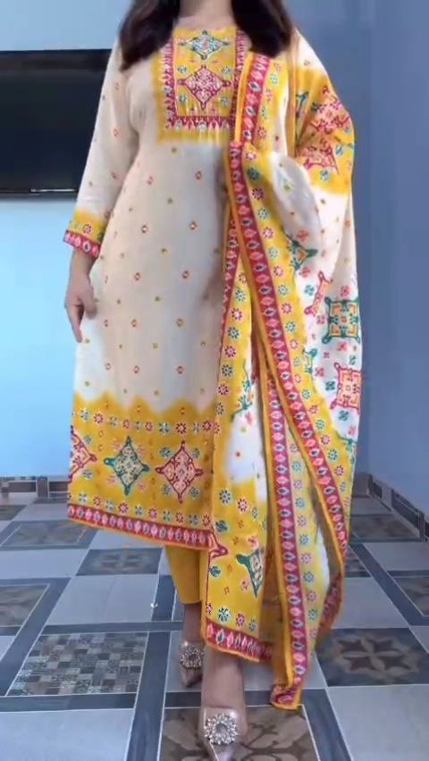Sunshine Glow Premium Muslin Printed Straight Kurta Set with Designer Dupatta