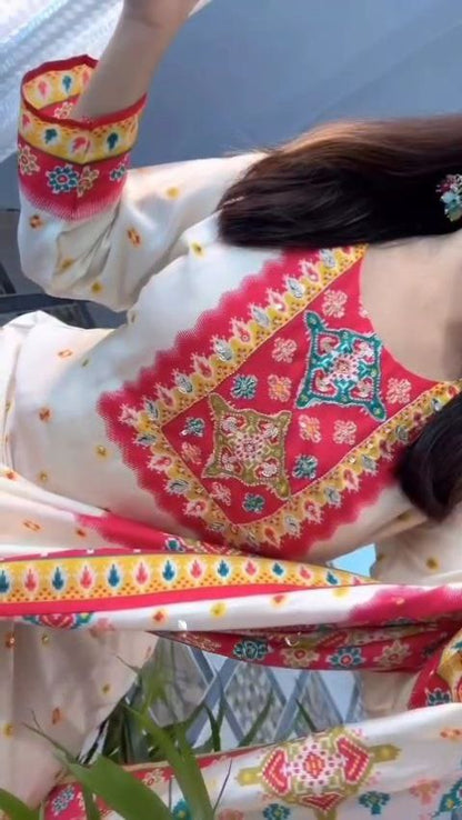 Blooming Ivory Premium Muslin Printed Straight Kurta Set