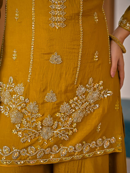 Beautiful Mustard Vichitra Silk Kurta Palazzo Set,