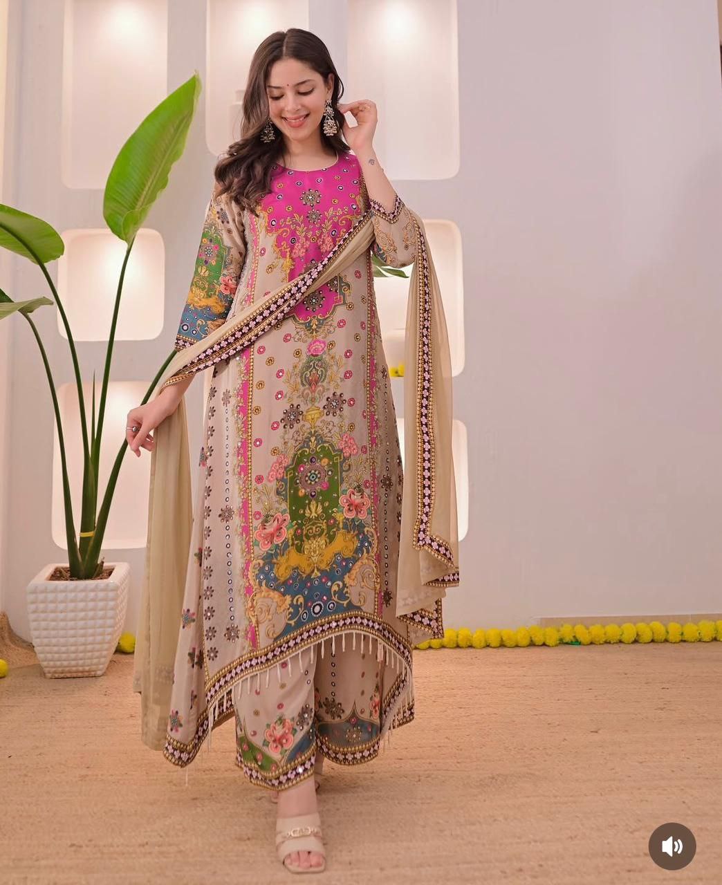 Noor Heritage Floral Printed Unstitched Suit Set for Women