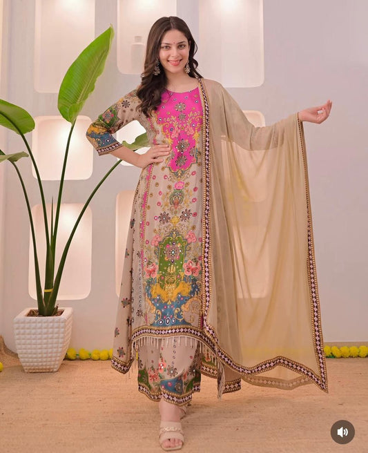 Noor Heritage Floral Printed Fullystitched Suit Set for Women