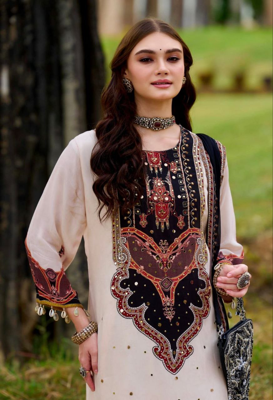 Royal Ivory Printed Kurta Pant Set with Designer Dupatta for Women