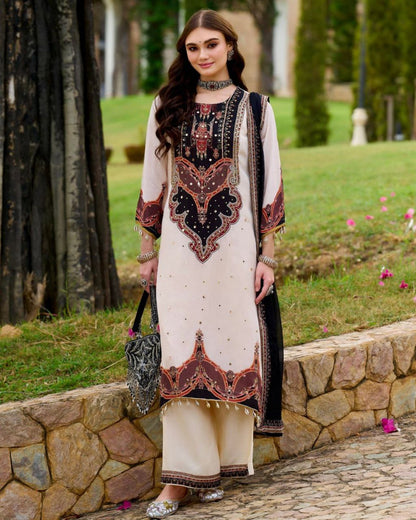 Royal Ivory Printed Kurta Pant Set with Designer Dupatta for Women