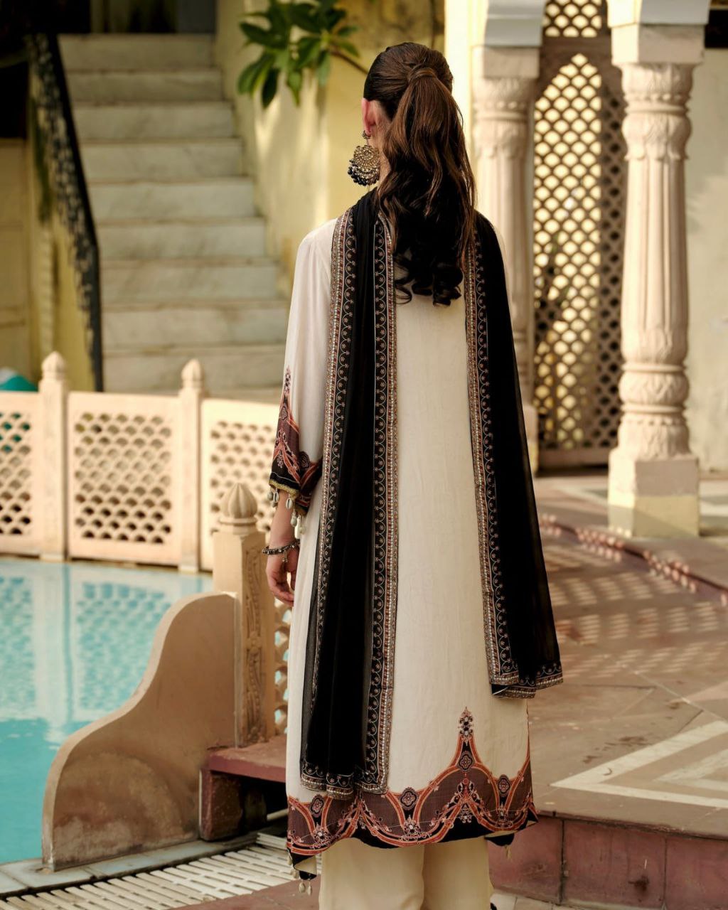 Royal Ivory Printed Kurta Pant Set with Designer Dupatta for Women