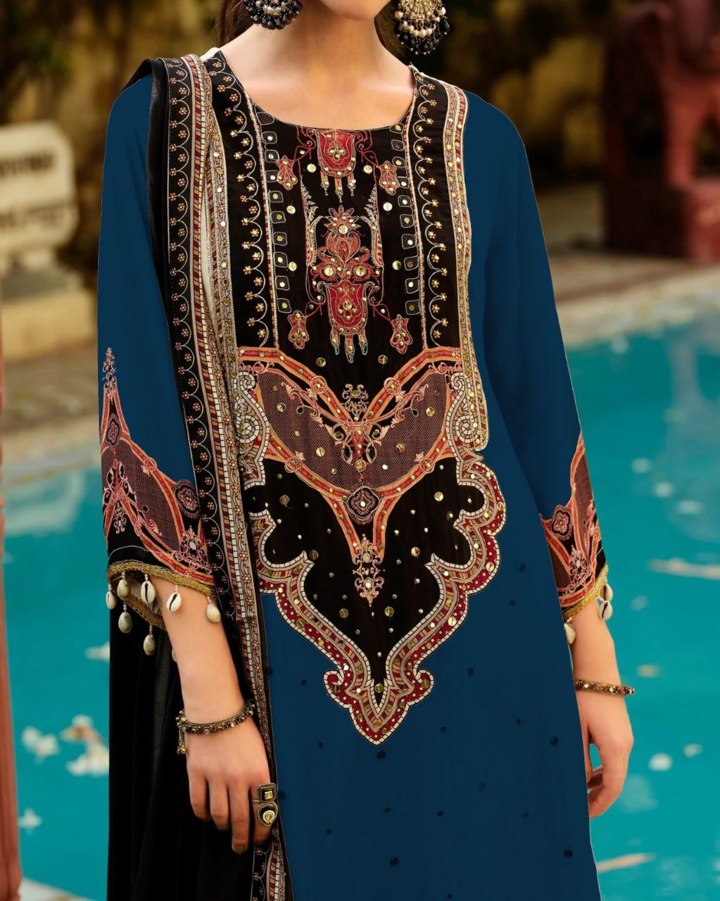 Royal Teal Printed Kurta Pant Set with Designer Dupatta for Women