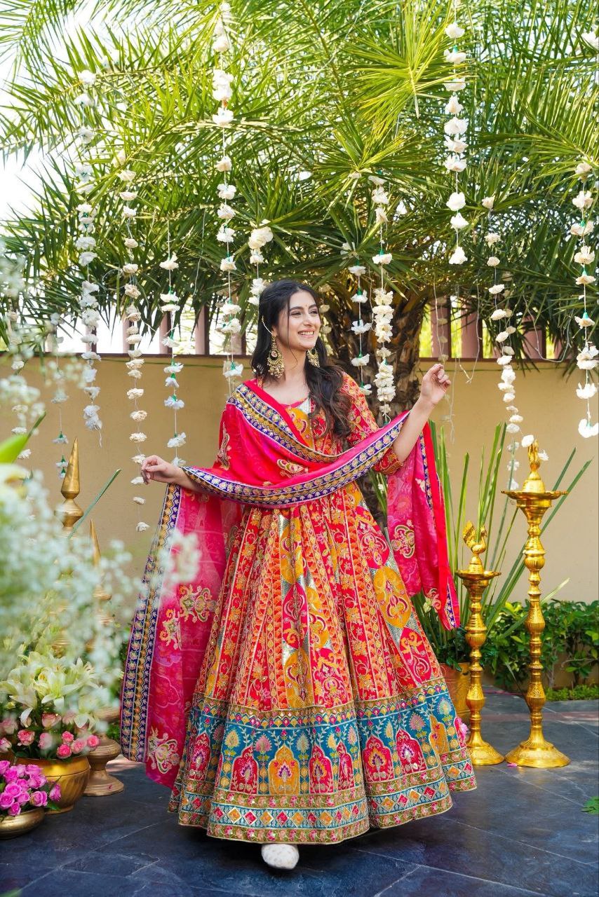 Majestic Muse Premium Chinon Silk Ethnic Wear Anarkali Set
