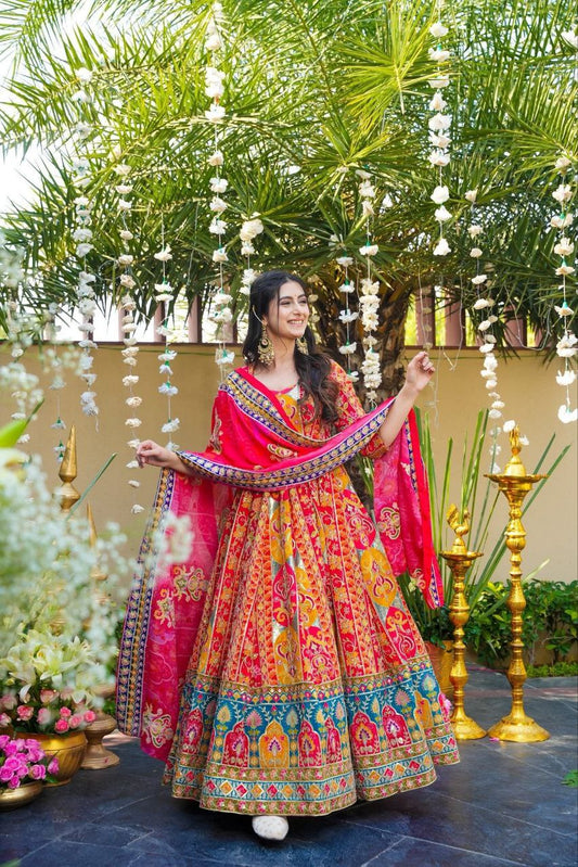 Majestic Muse Premium Chinon Silk Ethnic Wear Anarkali Set