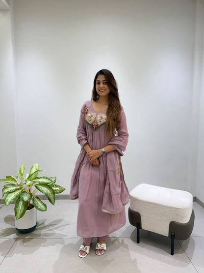 Graceful Mauve Embroidered Anarkali Suit Set