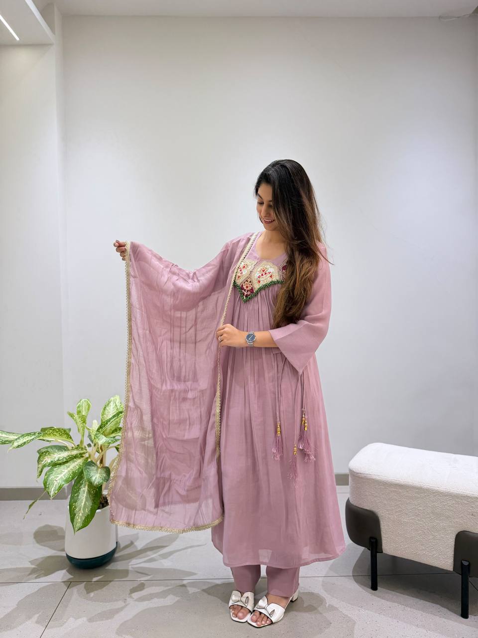 Graceful Mauve Embroidered Anarkali Suit Set