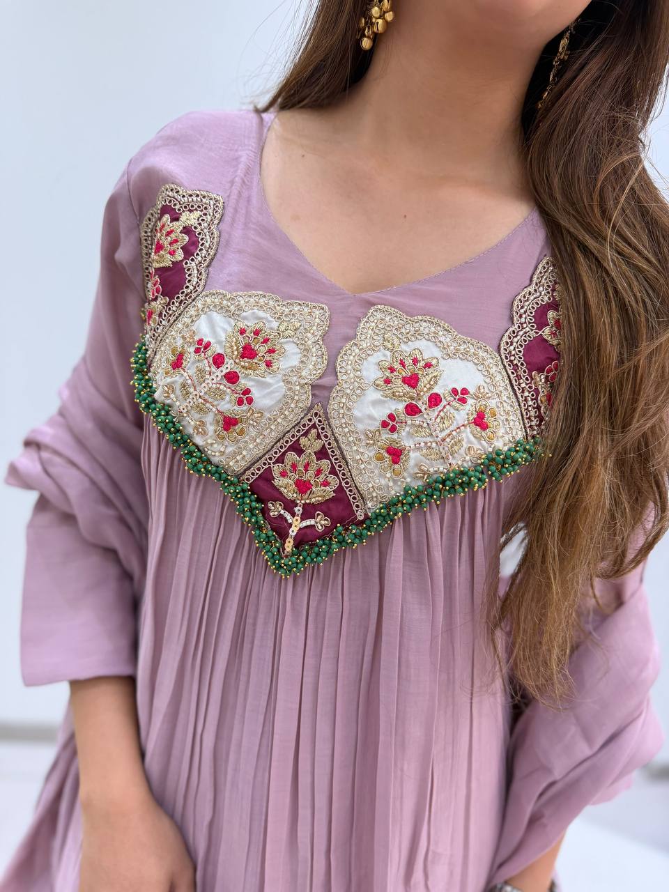 Graceful Mauve Embroidered Anarkali Suit Set