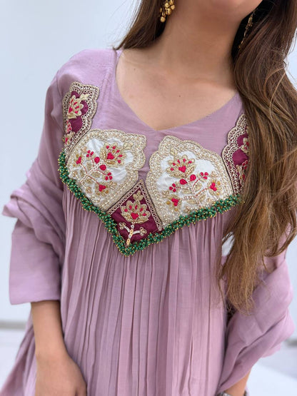 Graceful Mauve Embroidered Anarkali Suit Set