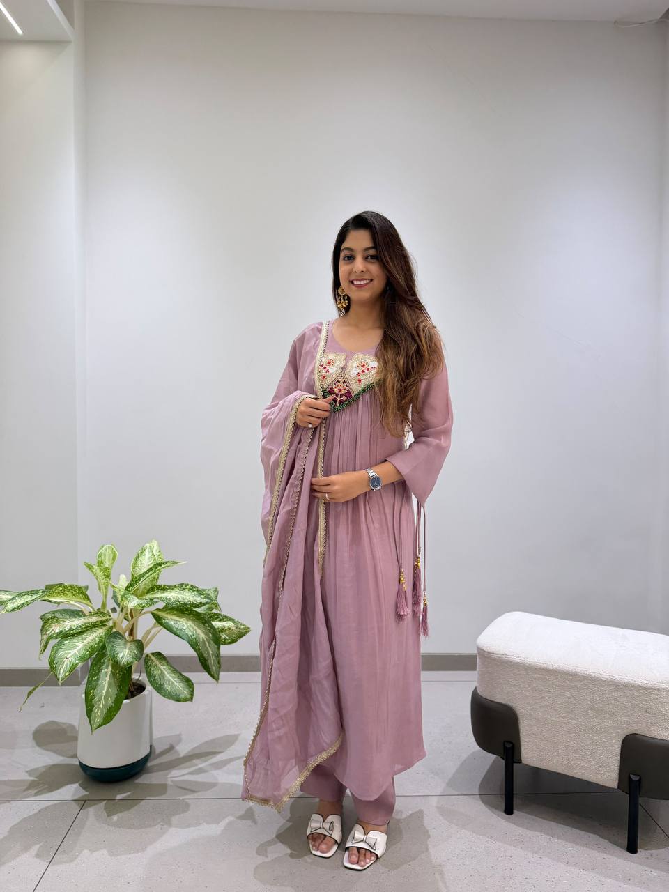 Graceful Mauve Embroidered Anarkali Suit Set