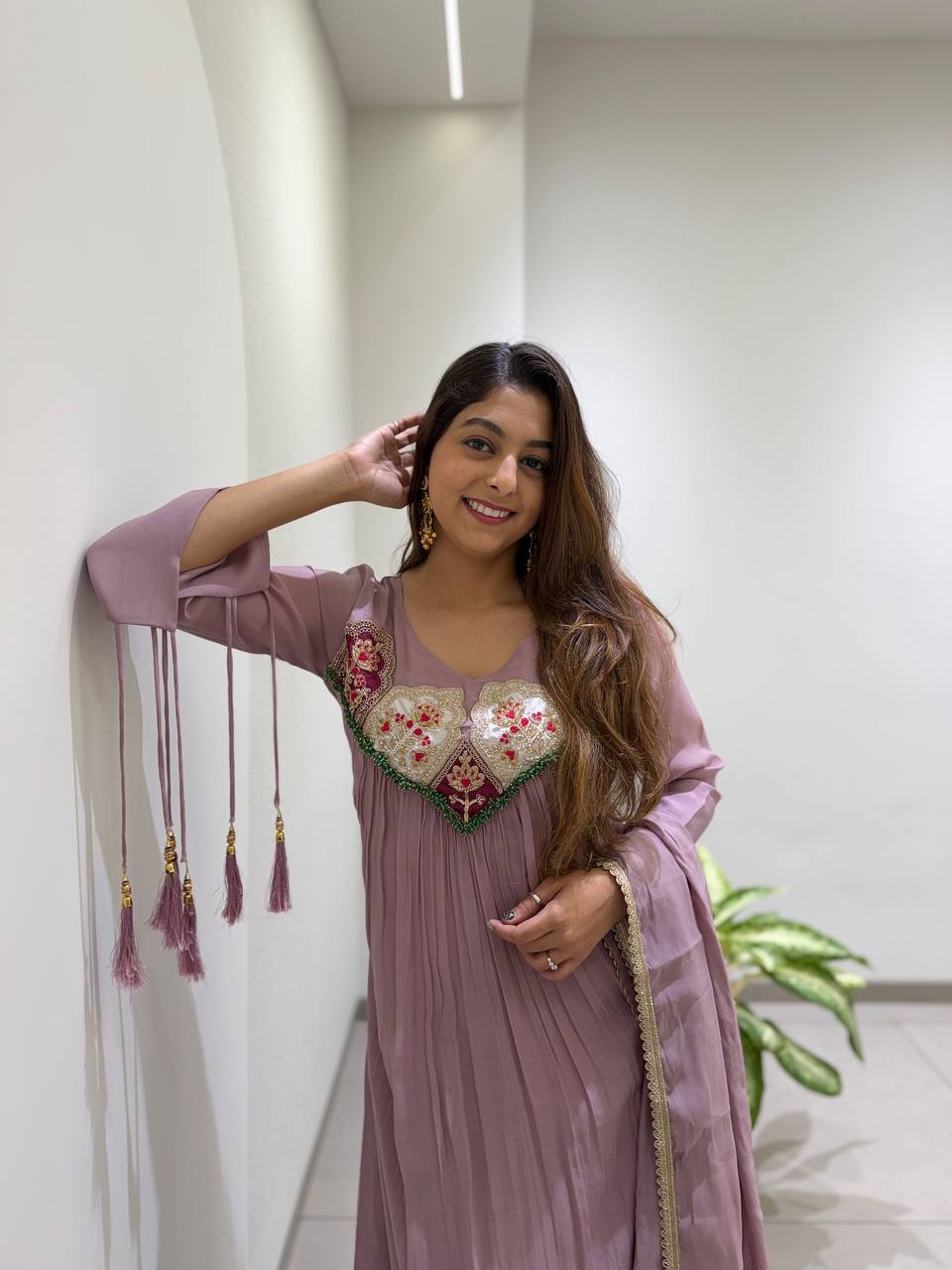 Graceful Mauve Embroidered Anarkali Suit Set