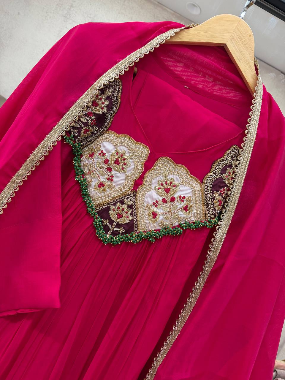 Radiant Deep Rose Embroidered Anarkali Suit Set