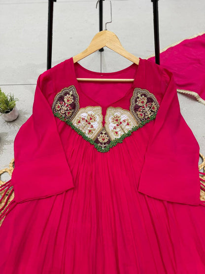 Radiant Deep Rose Embroidered Anarkali Suit Set