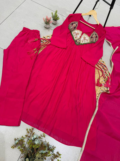 Radiant Deep Rose Embroidered Anarkali Suit Set