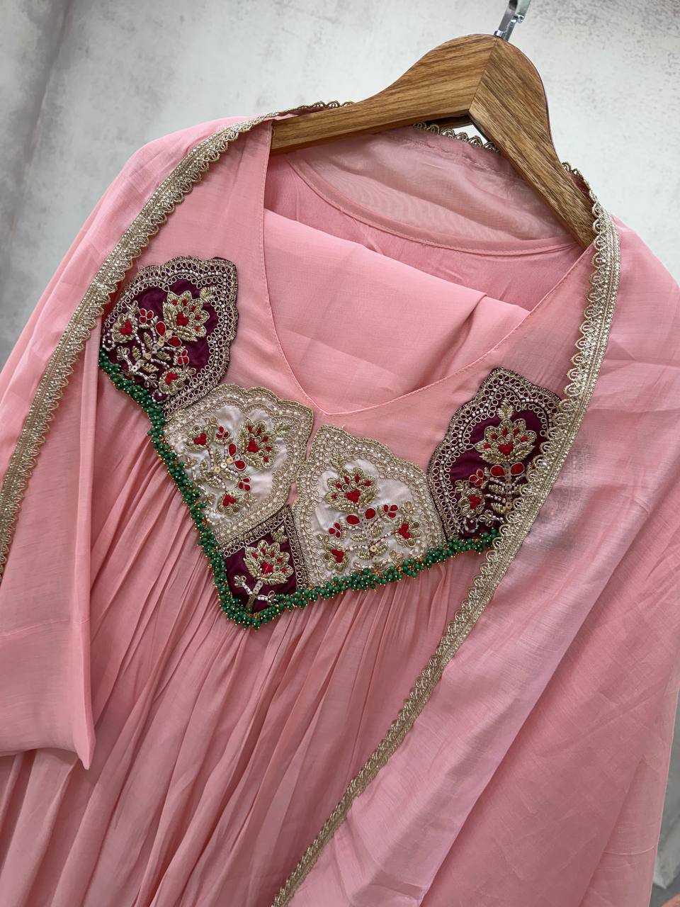 Charming Blush Pink Embroidered Anarkali Suit Set