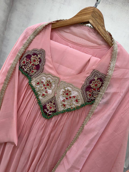 Charming Blush Pink Embroidered Anarkali Suit Set