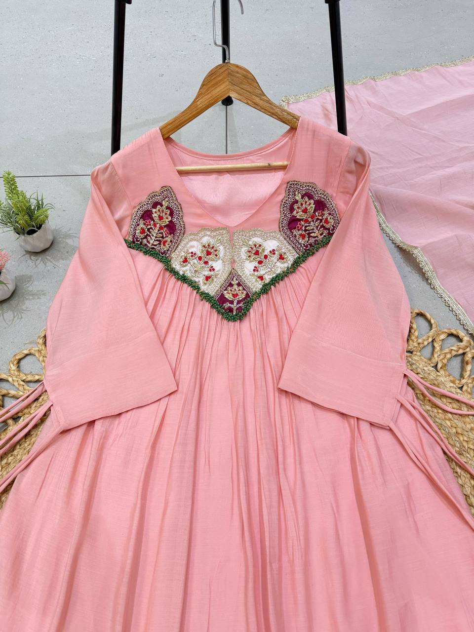 Charming Blush Pink Embroidered Anarkali Suit Set