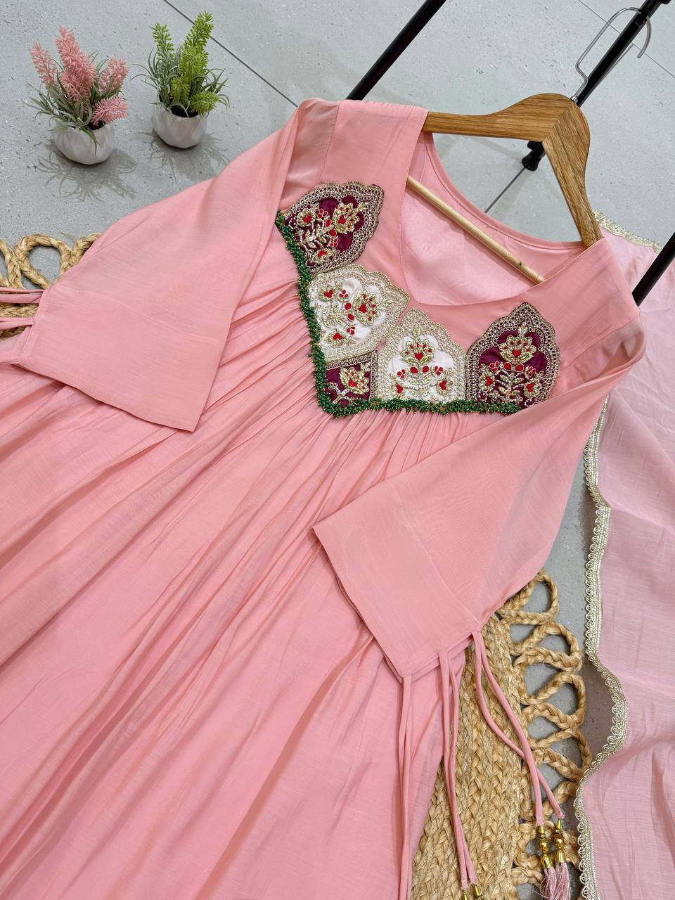 Charming Blush Pink Embroidered Anarkali Suit Set