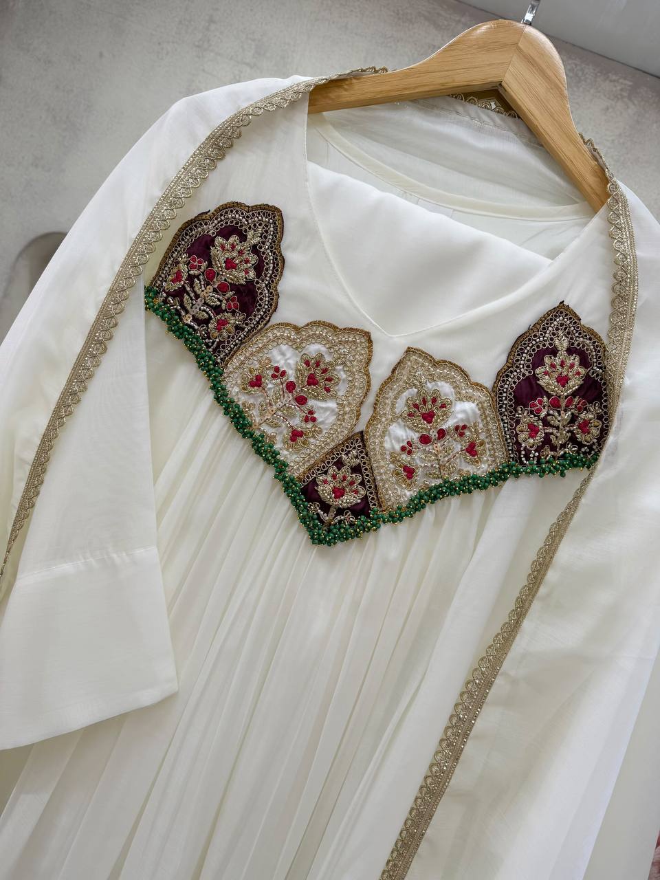 Graceful Off-White Embroidered Anarkali Suit Set