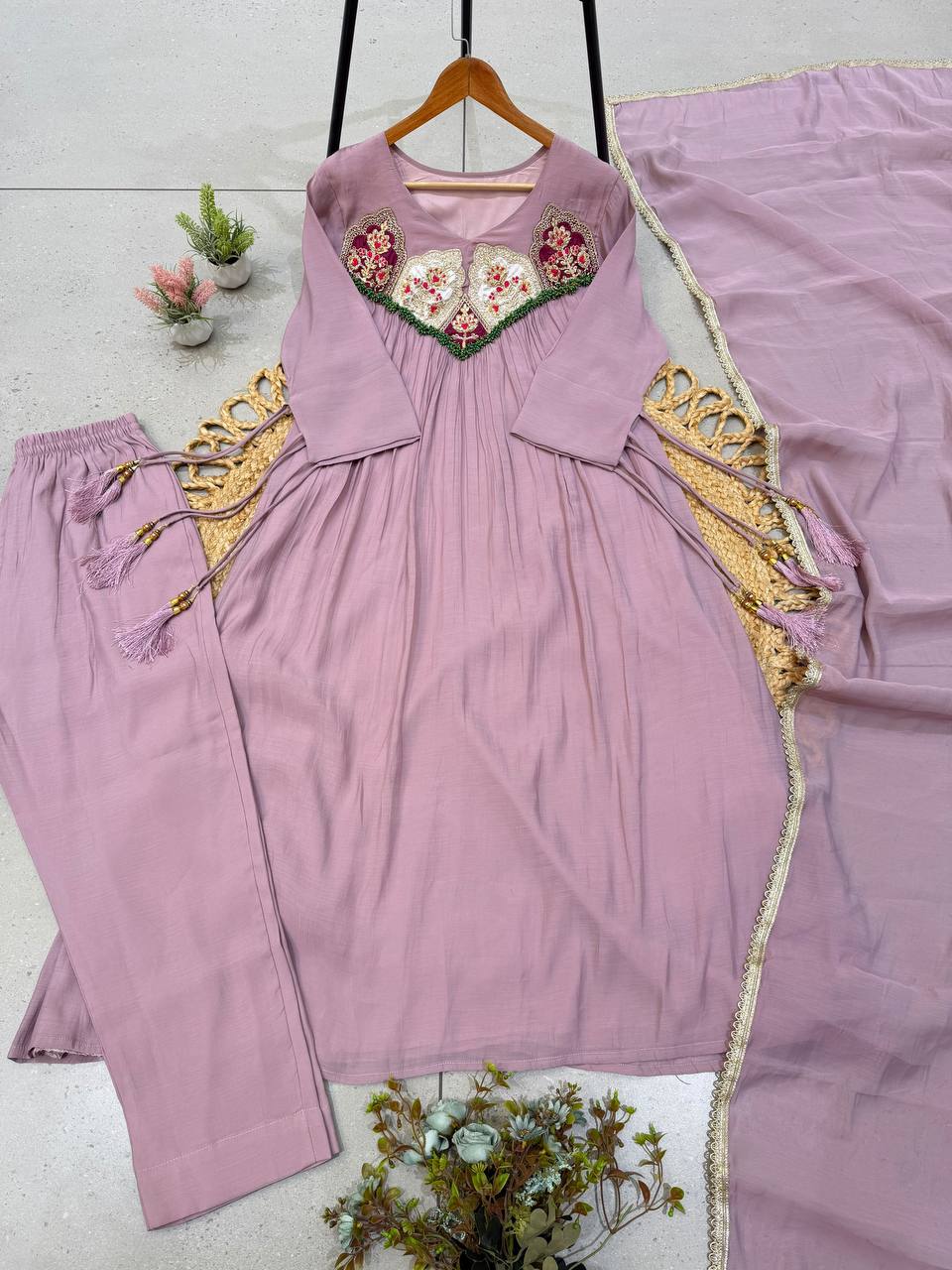 Graceful Mauve Embroidered Anarkali Suit Set