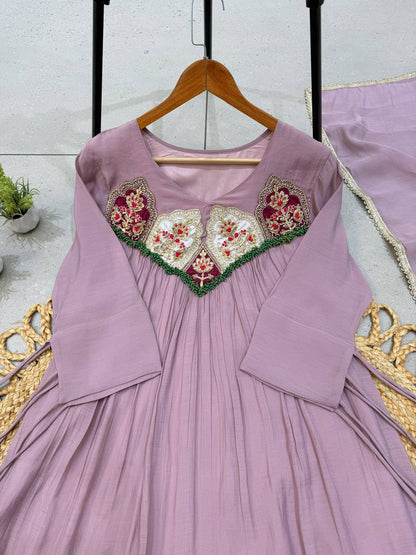 Graceful Mauve Embroidered Anarkali Suit Set
