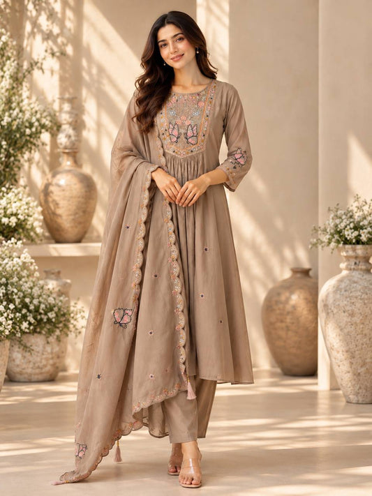 Butterfly Embroidered Anarkali Suit Set