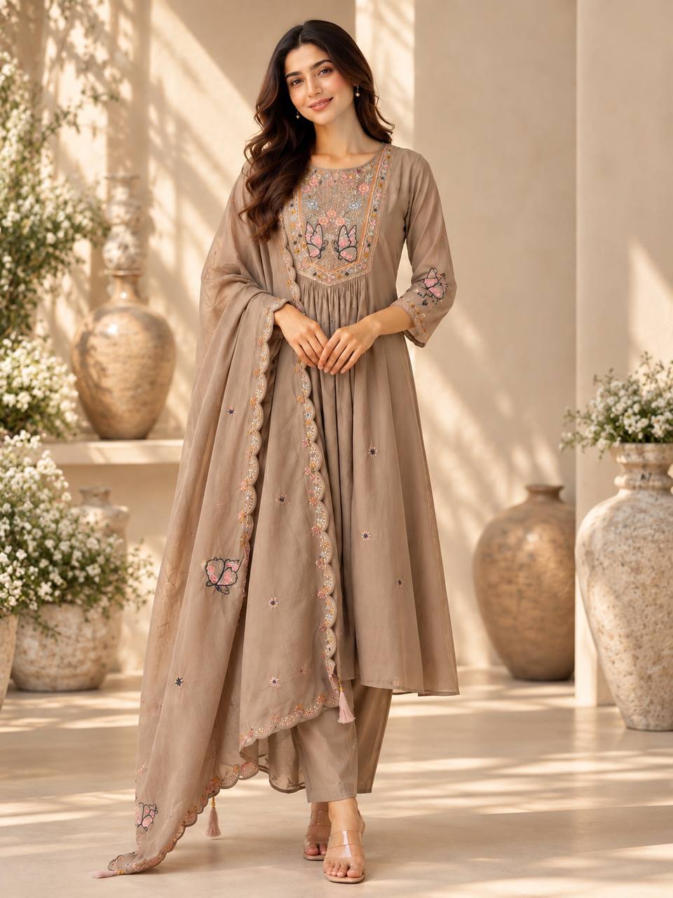 Butterfly Embroidered Anarkali Suit Set