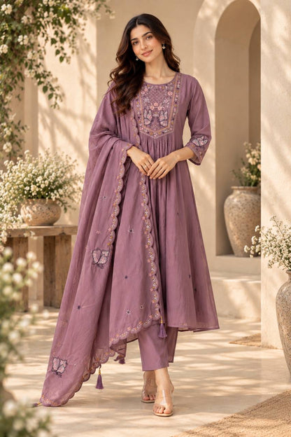 Enchanted Butterfly Embroidered Flared Suit Set